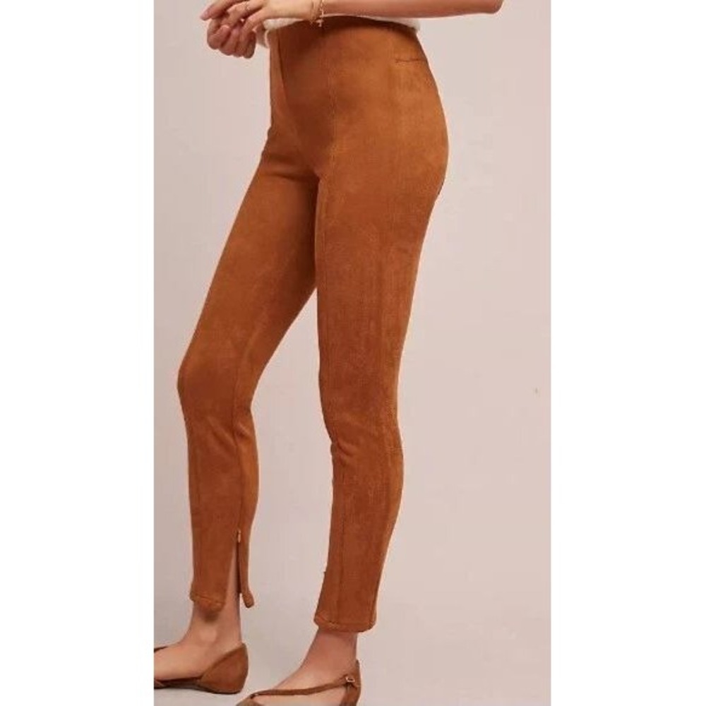 Anthropologie Pants Womens 28 Brown Faux Suede Leggings Skinny Ankle Zip Pull On